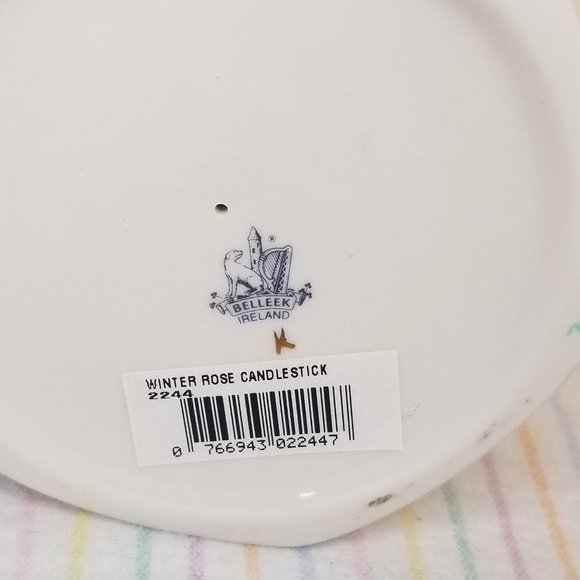 Belleek Pottery Ireland Winter Rose Candle Sticks Pair Porcelain Holly Floral - Picture 8 of 8